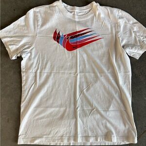 Nike White T-Shirt with Red & Blue Layered Swoosh